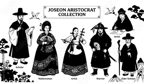 Foto Joseon Dynasty Hanbok Character Collection Inspired by Korean Minhwa Art