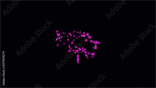 Abstract Data Network Animation with Glowing Particles Moving in Darkness