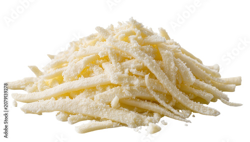 Fotografie Isolated pile of freshly grated cheese for cooking and culinary dishes, a delicious dairy ingredient