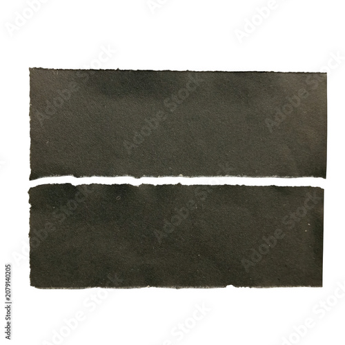 Two strips of black sandpaper texture close up isolated on transparent background