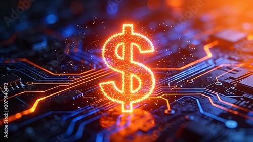 Digital dollar symbol on circuit board