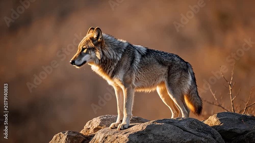 Wolf Howling on Rock
