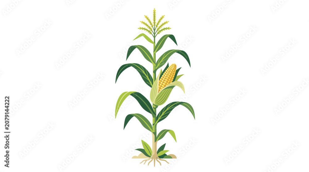 Fototapeta premium corn plant with green leaves and yellow corn