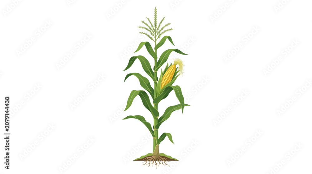 Fototapeta premium corn plant with roots and leaves