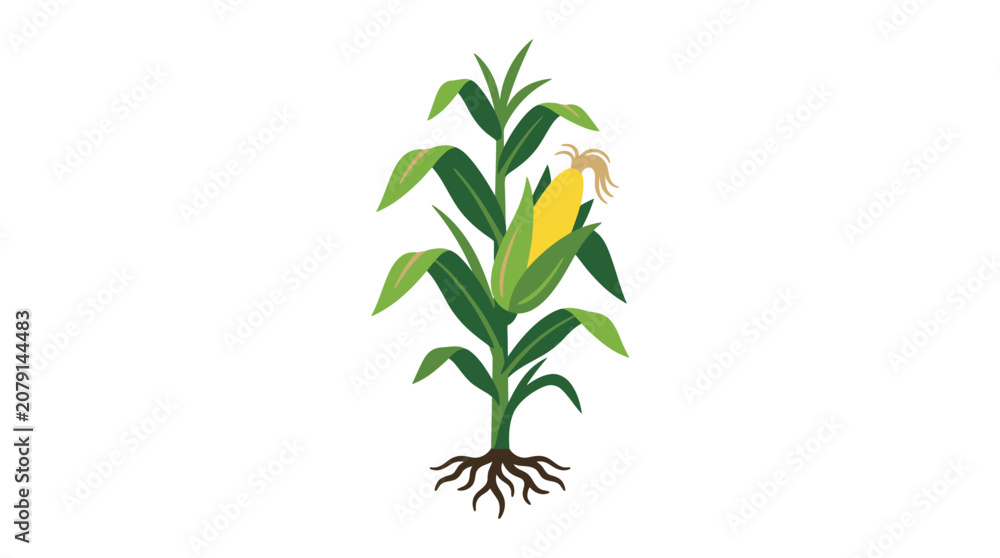 Fototapeta premium corn plant with roots and leaves