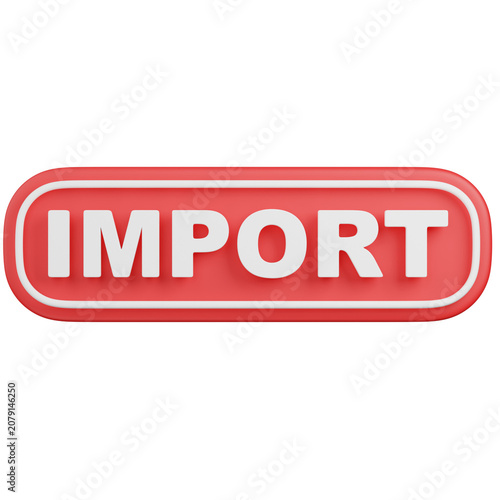 3D render  Red Rounded Import Button Isolated icon 