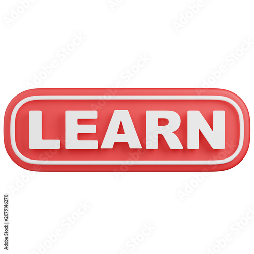3D render Red Learn Button Isolated icon 