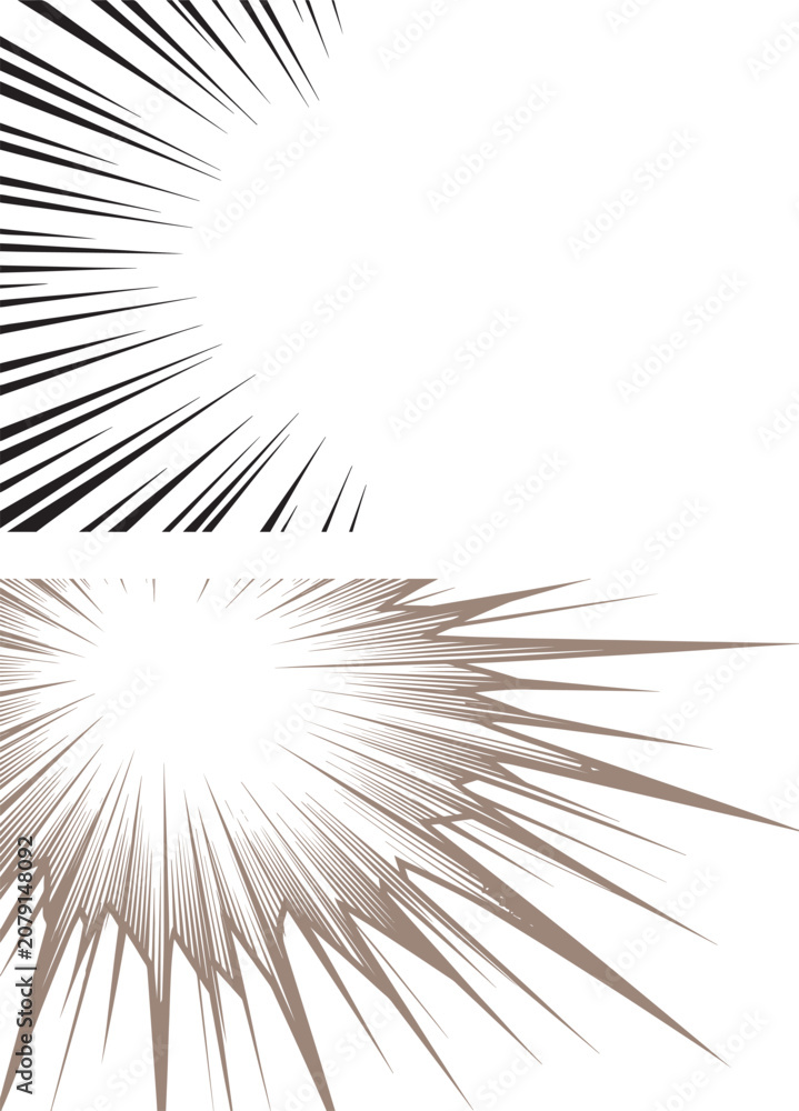 Fototapeta premium Manga speed lines and comic action radial bursts in black and brown for motion and impact emphasis