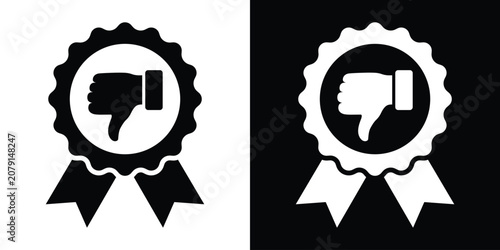 Photos Thumbs down ribbon medal icon for negative feedback or rejection vector graphic in black and white
