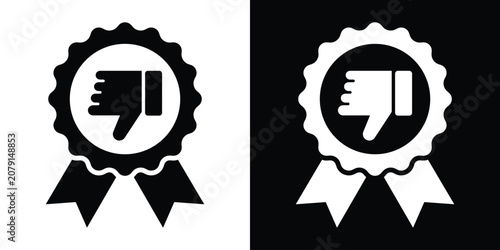 Fotografía Thumbs down ribbon medal icon for negative feedback or rejection vector graphic in black and white