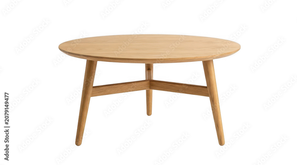 Fototapeta premium A light brown wooden round table with four legs isolated on transparent background