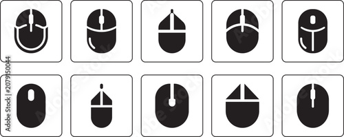 Computer mouse icons set in solid glyph style vector collection