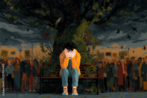 Young person in crisis on a park bench