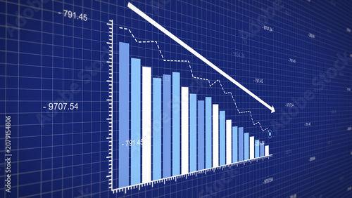 Tableau sur toile Stock market decline graph showing fluctuate downward trend financial business Loss down graph chart