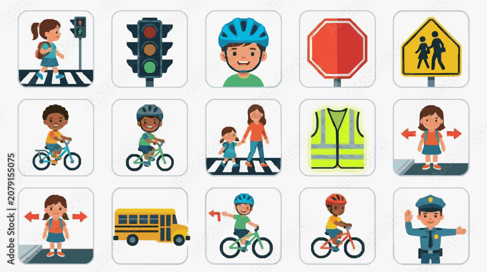 Fototapeta premium Children Traffic Safety Education Icons.