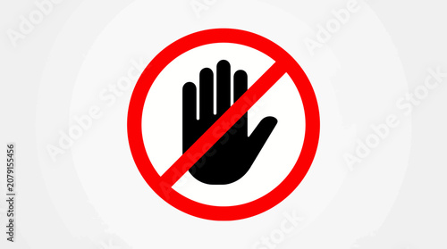 Quadro su tela Do Not Touch Sign: Raised Black Hand Inside Red Prohibition Circle, Safety Warni