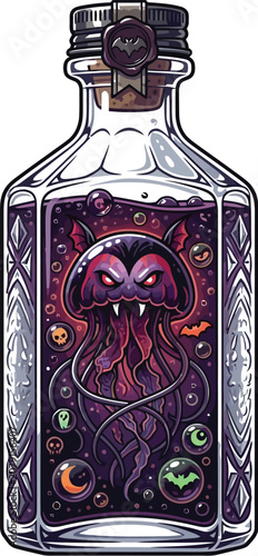 Vampire potion bottle contains a trapped jellyfish spirit inside glass.