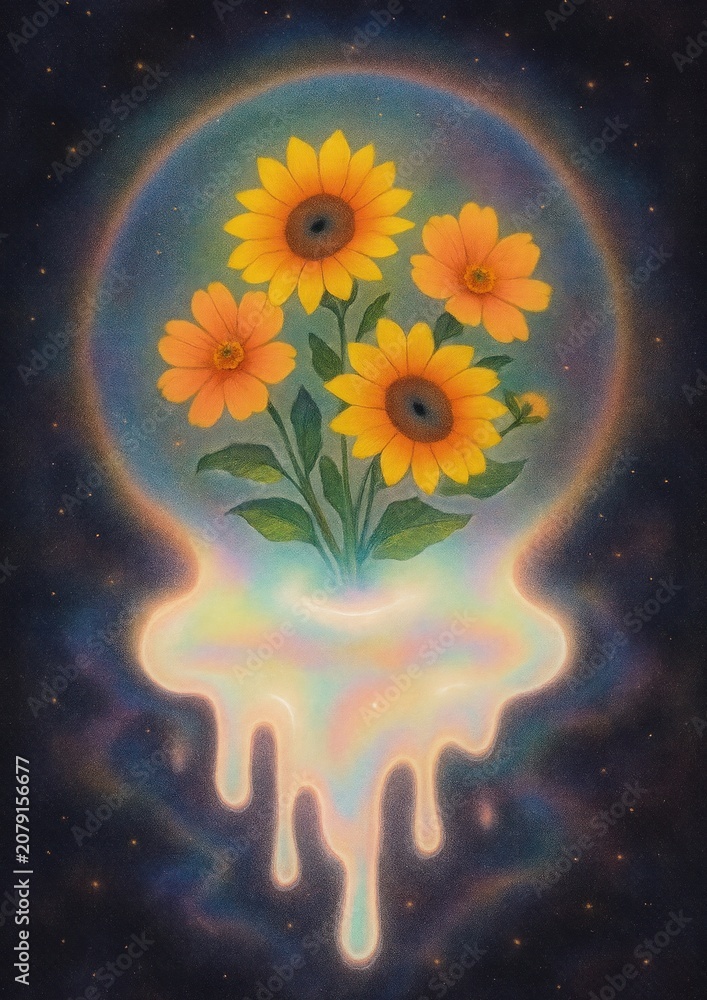 Fototapeta premium Vibrant cosmic floral art.
