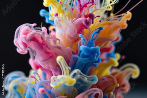 A bunch of colorful paint splashes on a black background