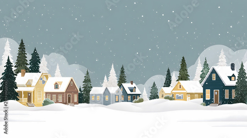Illustration of a winter village with colorful houses