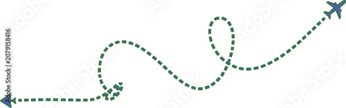 Foto Airplane follows a singular dotted green flight path across a clean white background