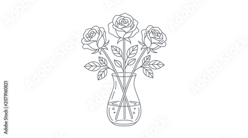 Foto Three Roses in Glass Vase Line Art