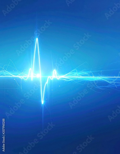A bright white pulsating wave of energy against a deep blue background, suggesting sound or data transmission.