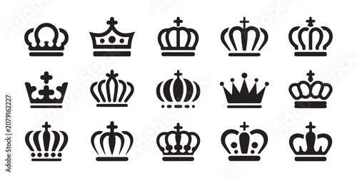 Fotografía Detailed crown silhouette icons vector pack for luxury branding design on transparent background