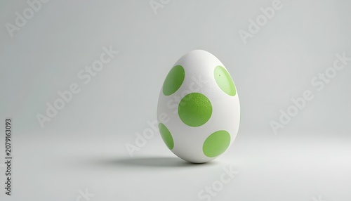 Decorated Easter egg with green polka dots on white background