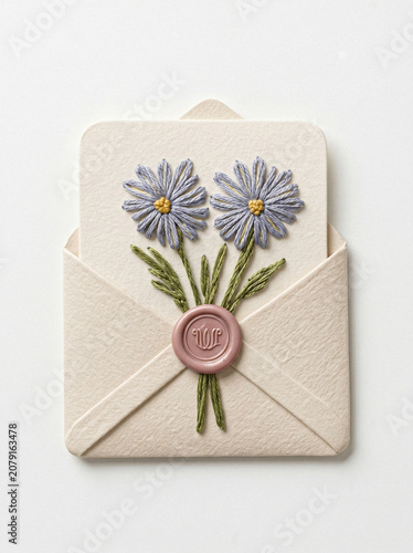     Cream Envelope With Embroidered Daisies