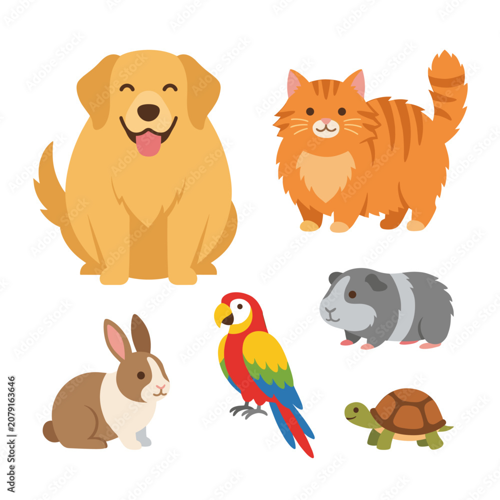 Obraz premium Set of cute cartoon pets vector illustration