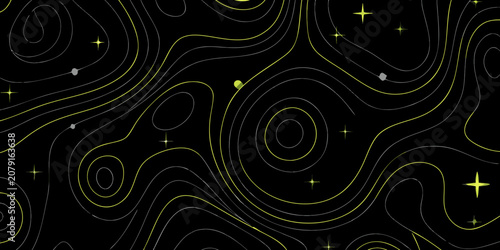 Fotografia Yellow curvilinear pattern on a black background abstract topographic design