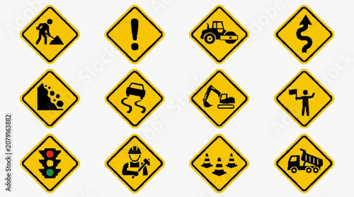 Photography Construction Road Safety Warning Signs.
