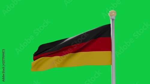 German flag waving, gust starting waves from hoist to fly, folding, settling on transparent canvas