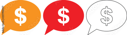 Colorful speech bubbles with dollar signs in orange red and white for business and finance concepts  symbols of money and communication