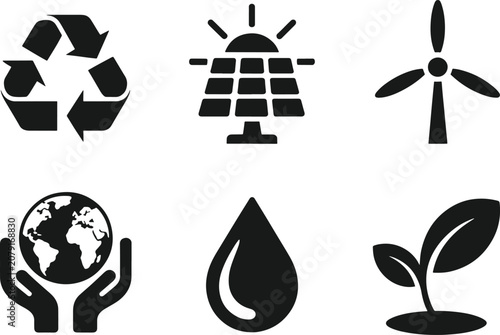Eco friendly icons for sustainable living and environmental conservation  green energy symbols