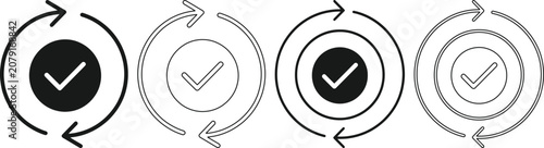 Four check mark icons in circular arrows for approval and workflow management