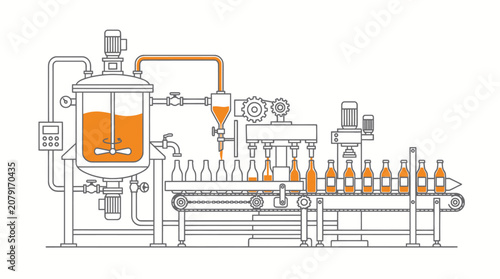 Industrial Beverage Bottling Line Vector Illustration
