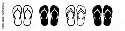 Fotografie Vector set of flip-flop icons in outline, solid, and hand-drawn styles