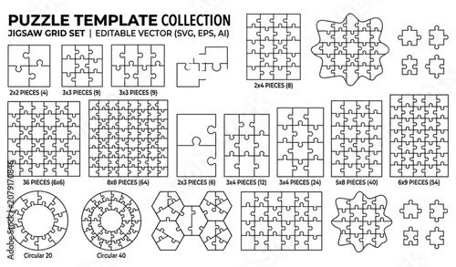 Tableau sur toile Jigsaw puzzle template collection vector grid set for design projects