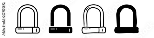 Tableau sur toile Set of bicycle U-lock icons in different styles, including outline, solid, and hand-drawn doodle versions