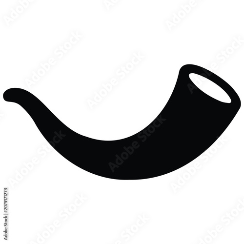 Ram horn shofar trumpet isolated black silhouette vector illustration for jewish holiday.
