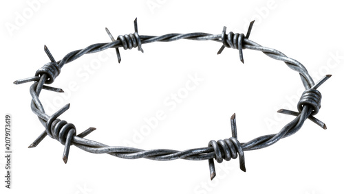 Canvastavla Isolated menacing coiled circular barbed wire ring crafted from sharp twisted me