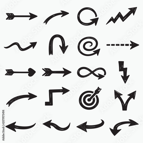 Rough Ink Arrow Silhouette Vector Icons – Decorative Direction Set
