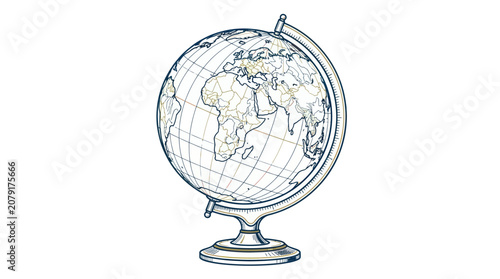 Classic Desktop Globe Line Art Illustration