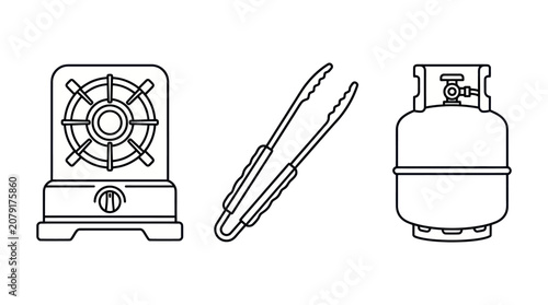 Portable Gas Stove and Propane Tank Icon Set