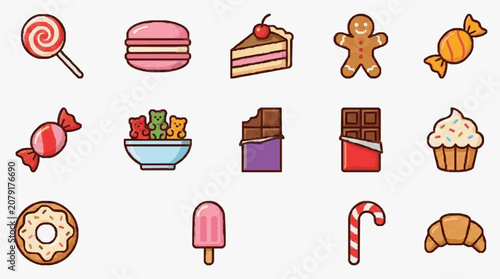 Foto Delicious Cartoon Desserts Collection.