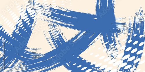 Grainy blue spiral brush stroke with spray texture. Hand drawn distress damaged edge vintage banner with spiral bold line art simple