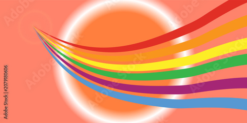 Happy Pride Month Celebration Banner Design With Cartoon Man Riding Bicycle And Holded Rainbow Flag On White Background.