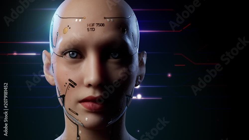 Futuristic android portrait with digital circuits